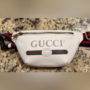 Gucci Cream Leather Belt Bag with Logo